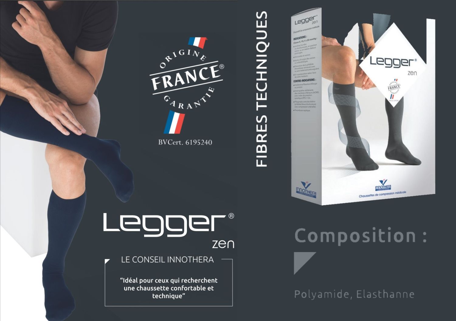 Bas de contention classe 2 enfilé sur une jambe, compression veineuse médicale