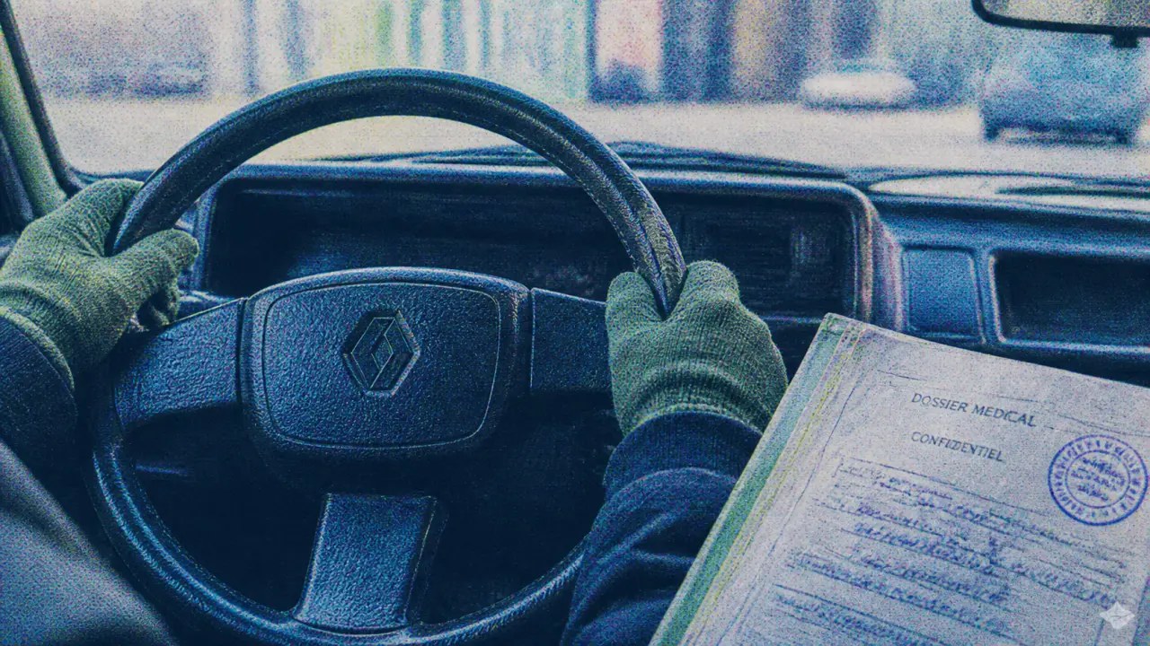 Main d'une personne atteinte d'une algodystrophie posée sur le volant d'une voiture